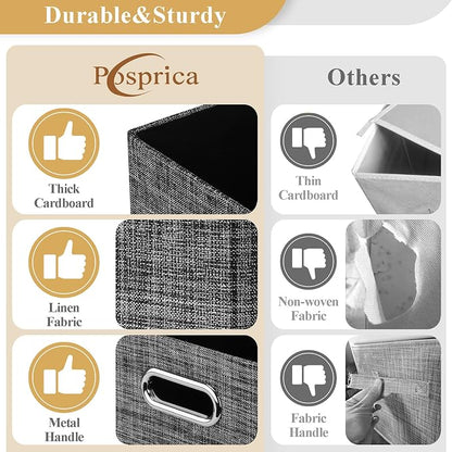 Posprica Closet Storage Bins, 4 Pack Closet Shelf Organizers, Linen Fabric - Image 4