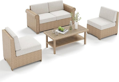 Patio Furniture Set, 5 Piece Outdoor Rattan Wicker Sectional Sofa Couch - Image 9