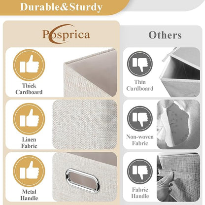 Posprica Closet Storage Bins, 4 Pack Large Closet Shelf Organizers, Linen - Image 2
