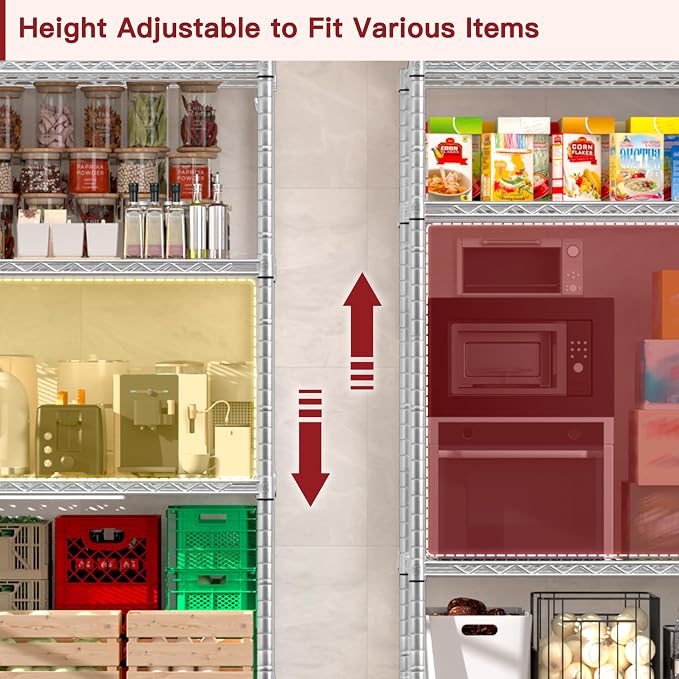 PrimeZone 75" H Wire Shelving 5 Tier Slim Steel Storage Metal Shelves - Image 4