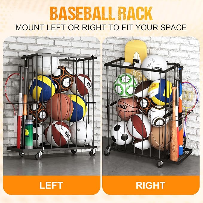 Garage Ball Storage With Baseball & Badminton Holder: Floor Sports Equipment - Image 5