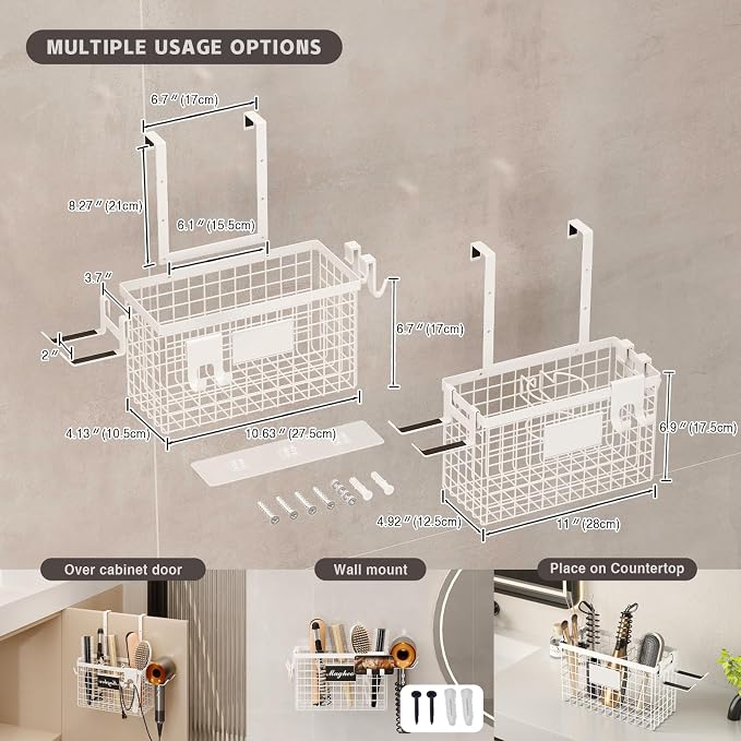 Hair Dryer Holder Cabinet Door 3-in-1 Adhesive Hair Tool Organizer Wall Mounted - Image 5