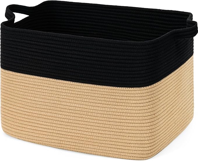 Goodpick 105L Extra Large Woven Blanket Basket Cotton Rope Storage Baskets by Goodpick