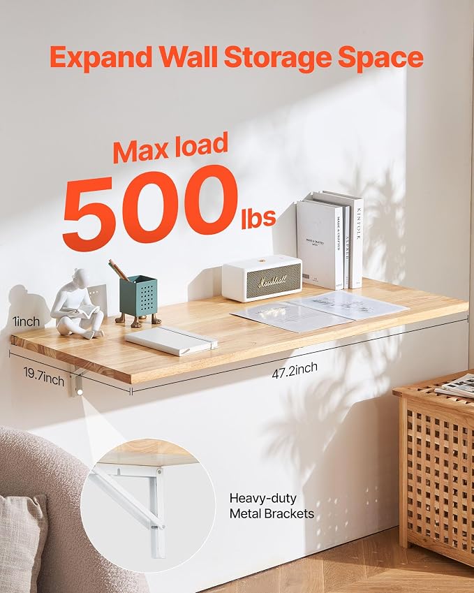 VEVOR Wall Mounted Folding Table, 47.2 x 19.7 inches Wall Mount Table, Floating - Image 3