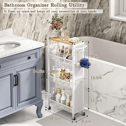 Utility Slim Storage Cart 4 Tier Small Rolling Kitchen Laundry Room - Image 2