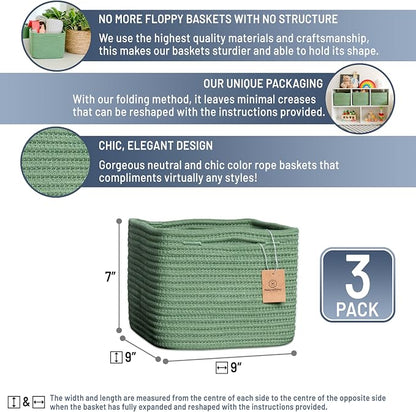 NaturalCozy Storage Cubes 9”x9”x7”Cotton Rope Woven Baskets - Image 2