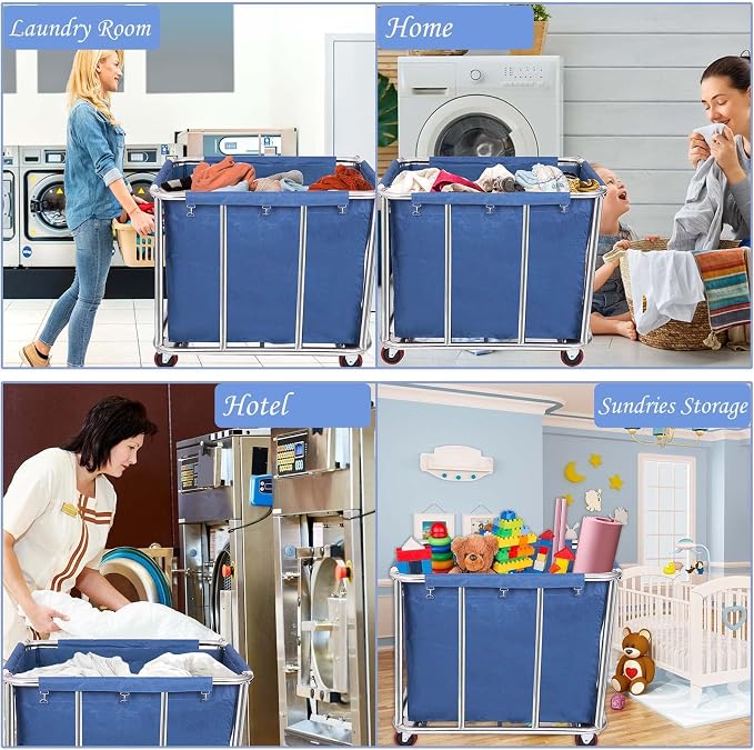 12 Bushels Laundry Cart for Commercial/Home, Heavy Duty Large Stainless Steel - Image 6
