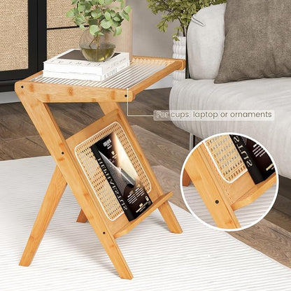 Giantex Rattan Side Table, Boho Nightstand - Image 5