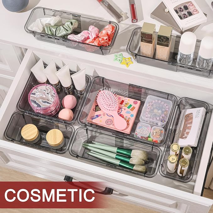 8 PCS Black Expandable Drawer Organizer, Large Drawer Organizers and Storage - Image 3