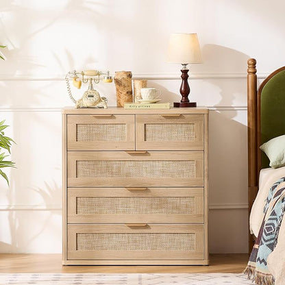 LEYAOYAO Rattan Dresser for Bedroom, 33.5" Tall Chest of Drawers, Modern 5 - Image 9