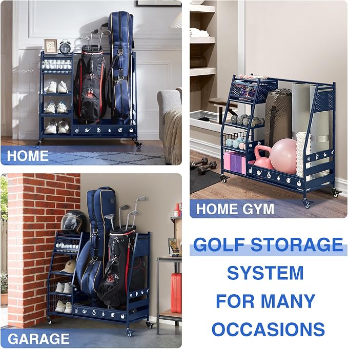 Lauren&Harold Golf Bag Organizer Garage Storage, Golf Storage Rack Stand Fits 2 - Image 7