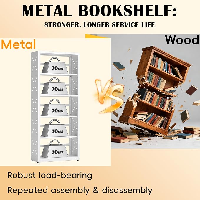 Industrial Bookshelf, 5 Tier Bookcase, Home Office Bookcase Shelf Storage - Image 6