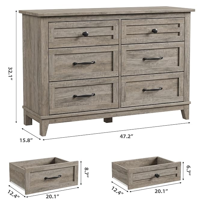 GarveeHome 6 Dresser for Bedroom, 47 in Wide Drawer Dresser - Image 2