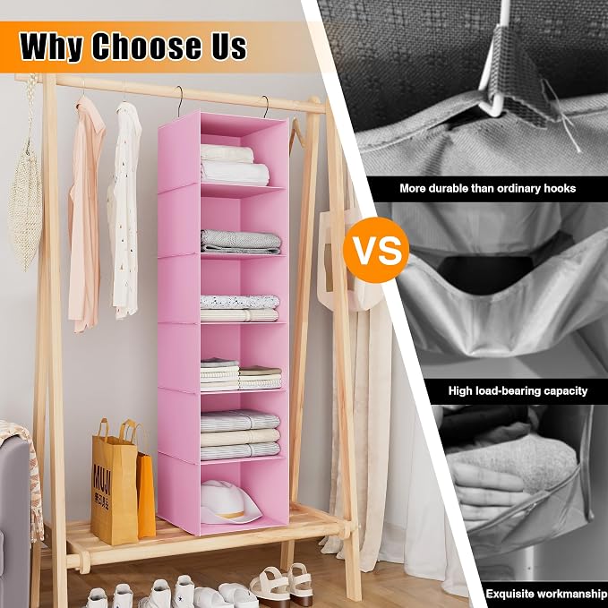 Hanging Closet Organizer, Easy Mount Foldable 6-Shelf Hanging Closet Wardrobe - Image 7