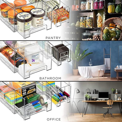 Sorbus 1 Large & 2 Small Clear Stackable Storage Drawers – Plastic Organizer - Image 7