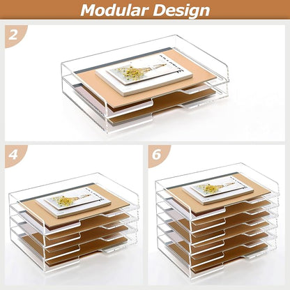 2 Pack- Stackable Paper Letter Tray, Enlarged A4 File Desk Organizer Acrylic - Image 3