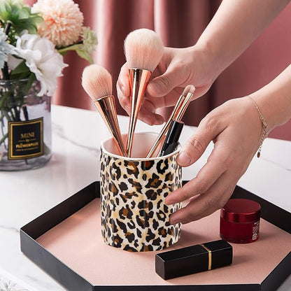 Jwest Pen Holder, Makeup Brush Holder Ceramic Shiny Gold Leopard Cheetah - Image 5
