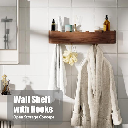 Coat Rack Wall Mount with Shelf 4 Hidden Hooks Modern Wooden Key Holder - Image 7