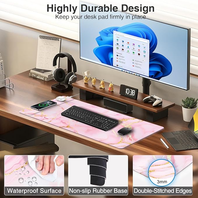 Wireless Charging Mouse Pad, 31.5"x15.8" Large Gaming Desk Mat - Image 5