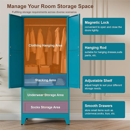71" Tall Metal Wardrobe Cabinet - Image 4