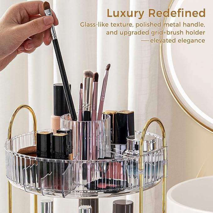 360° Rotating Makeup Organizer, Upgraded 2 Tier Skincare Perfume Organizers - Image 4