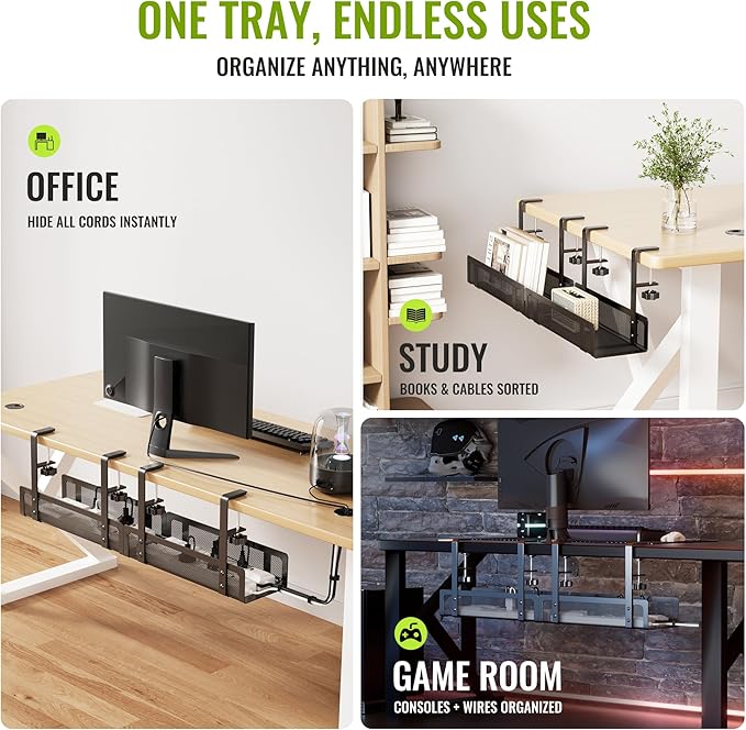 2 Pack Cable Management Under Desk Tray, Xpatee 27.6" No Drill Open Slots Cable - Image 6