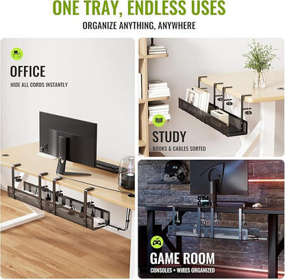 2 Pack Cable Management Under Desk Tray, Xpatee 27.6" No Drill Open Slots Cable - Image 6