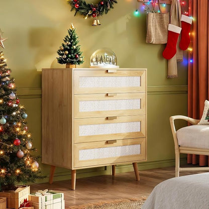 WLIVE Rattan Dresser for Bedroom, 4 Drawer Wooden Boho Dresser Storage - Image 2