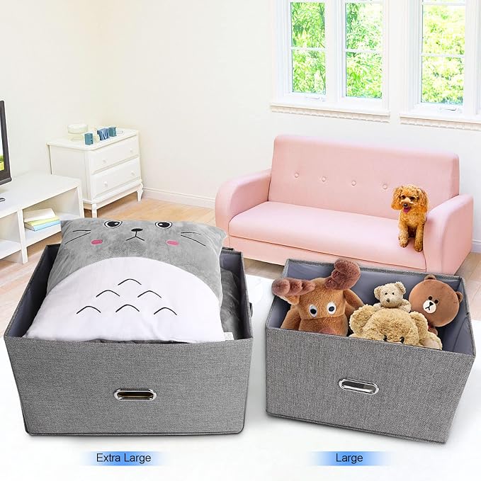 Large Linen Fabric Foldable Storage Bins - Image 3