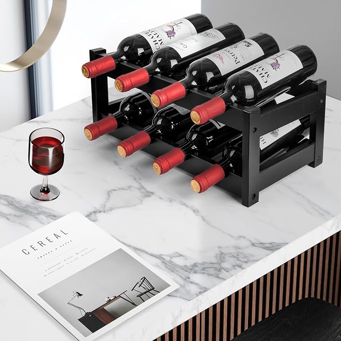 VASMIA Bamboo Wine Rack, 2-Tier Wine Racks Countertop Cabinet Wine Holder Wine - Image 3