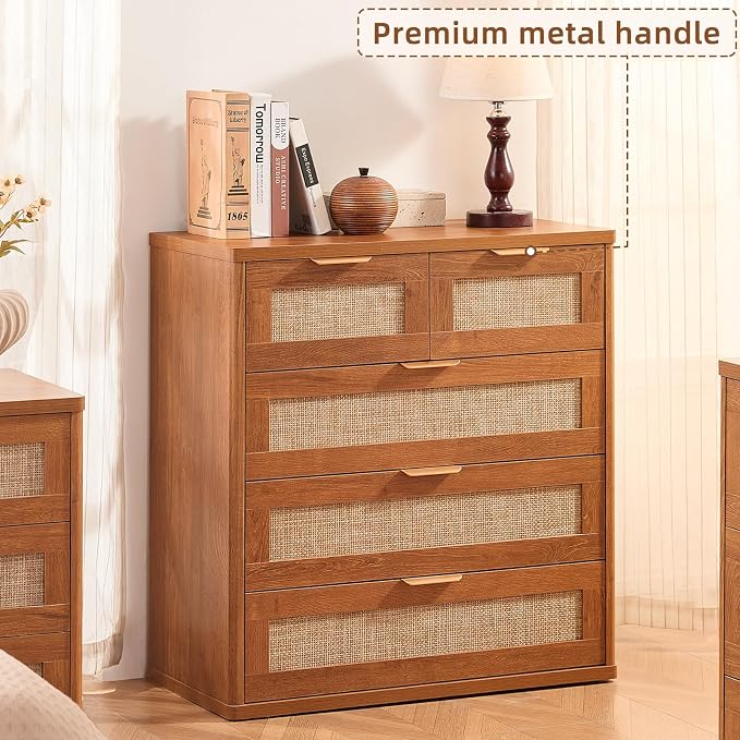 LEYAOYAO Rattan Dresser for Bedroom, 33.5" Tall Chest of Drawers, Modern 5 - Image 4