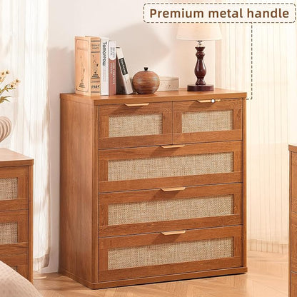 LEYAOYAO Rattan Dresser for Bedroom, 33.5" Tall Chest of Drawers, Modern 5 - Image 4