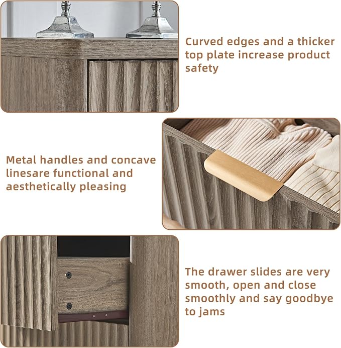LEYAOYAO Fluted 6 Drawers Dresser Set of 2, Curved Profile Design, Dresser TV - Image 8