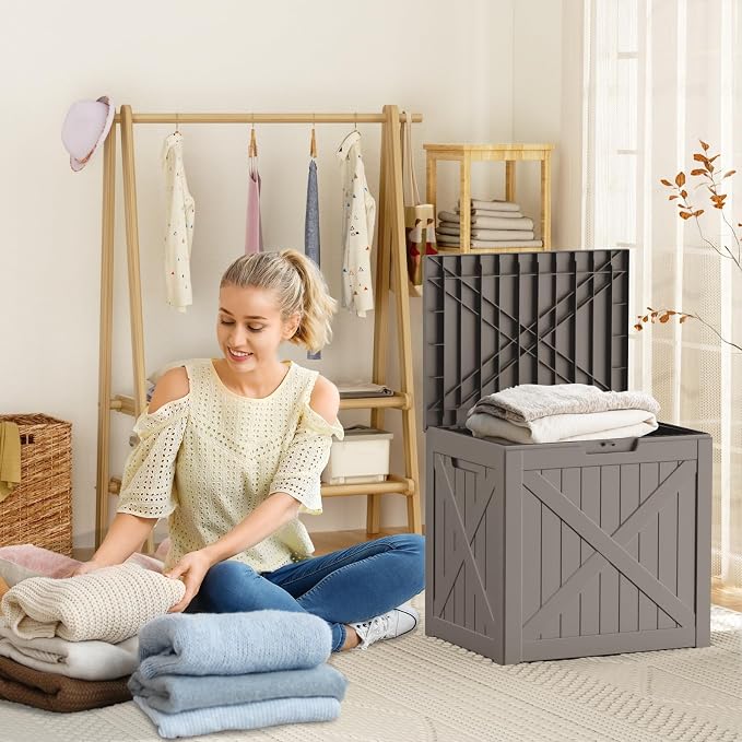 32 GallonOutdoor Storage Box, Resin Deck Boxes Waterproof, IndoorOutdoor Bin - Image 2