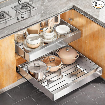 Pull out Cabinet Organizer, Stainless Steel Expandable Heavy Duty Slide out by Kitstorack