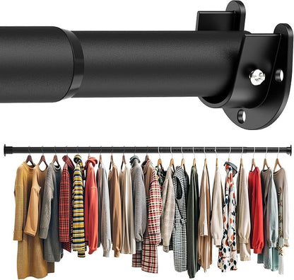 Closet Rod 50-75 Inches, Adjustable Heavy Duty Metal Black Closet Rods by Unknown