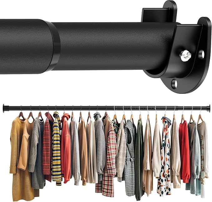 Closet Rod 50-99 Inches, Adjustable Heavy Duty Metal Black Closet Rods by Unknown