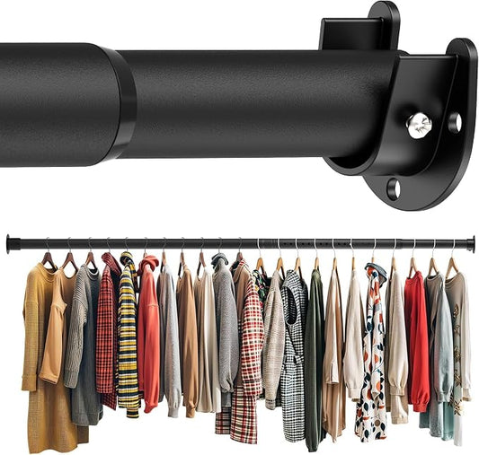 Closet Rod 17-39 Inches, Adjustable Heavy Duty Metal Black Closet Rods by Unknown