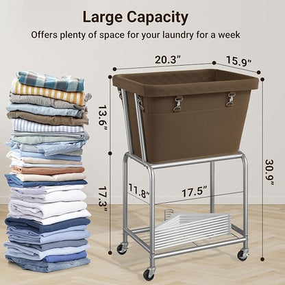 ELYKEN Laundry Cart with Wheels, Rolling Laundry Hamper with Removable Bag and - Image 3