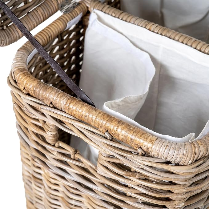 The Basket Lady 3-Compartment Wicker Laundry Sorter Hamper, 30 in L x 15 in W x - Image 8