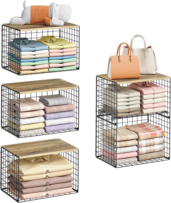5-Tier Large Stackable Closet Organizer and Storage Basket, Sturdy Closet Shelf by X-cosrack