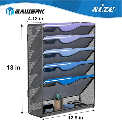 6 Tier Hanging File Organizer, Mesh Wall File Holder Paper Folder Rack - Image 2