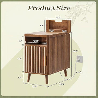 Huuger Narrow End Table with Charging Station, USB-C Port, Fluted Nightstand - Image 3