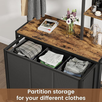 Laundry Hamper with 3 Section Rolling Bags and Shelf, 4 Tiers Tall Laundry - Image 7