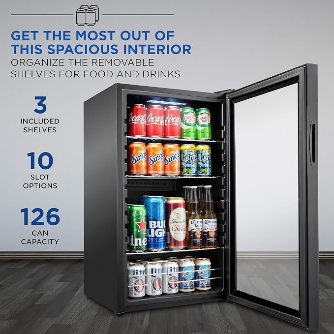 Ivation 126 Can Beverage Refrigerator | Freestanding Ultra Cool Mini Drink - Image 3