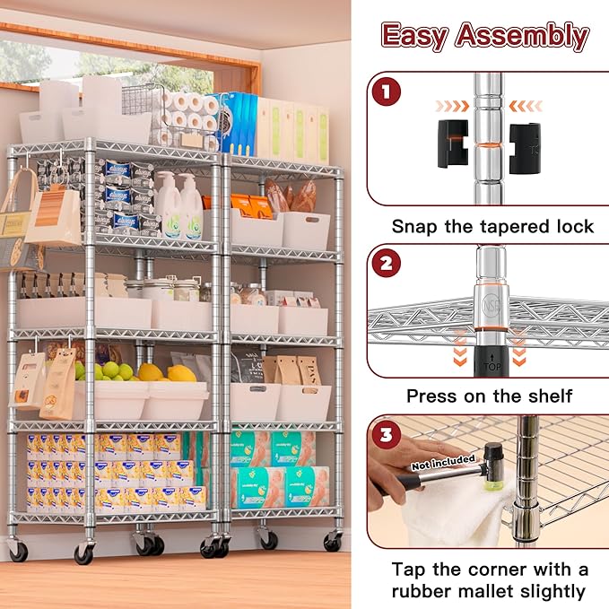 PrimeZone 75" H Wire Shelving 5 Tier Slim Steel Storage Metal Shelves - Image 5