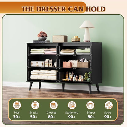 WLIVE Black Dresser for Bedroom, 47.24'' Wide 6 Drawer Wooden Dresser Storage - Image 4