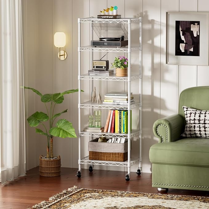 SINGAYE 6 Shelves Storage Shelf Wire Closet Bathroom Organizers Metal Pantry - Image 2