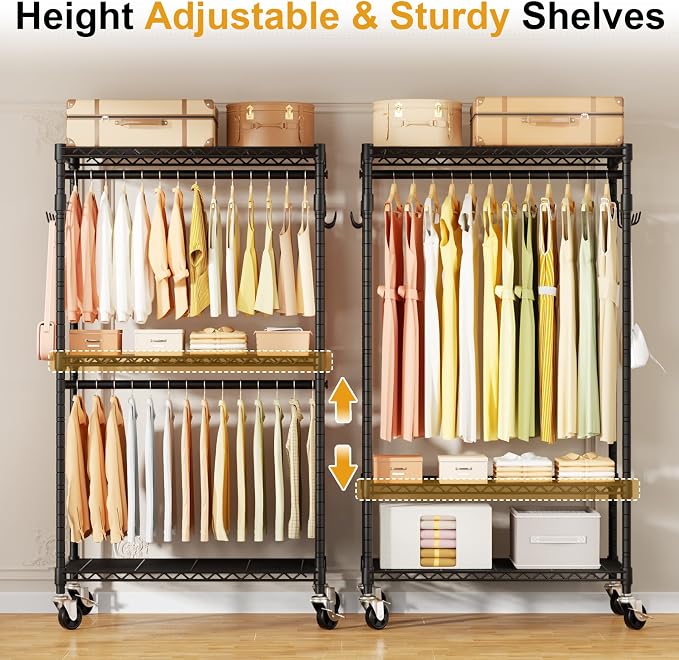 P1 Rolling Clothes Rack, Portable Wardrobe Closet - Image 3