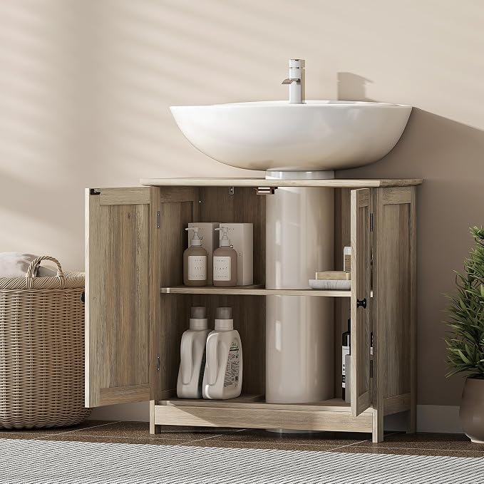 HOMCOM Under Sink Bathroom Cabinet, Pedestal Sink Storage Cabinet - Image 7